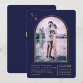 Modern Simple Gold Navy Blue Arch Wedding Kaart (Voorkant / Achterkant)