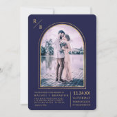 Modern Simple Gold Navy Blue Arch Wedding Kaart (Voorkant)