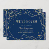 Modern Simple Golden Navy Abstract Lijst Moving Aankondiging (Voorkant / Achterkant)