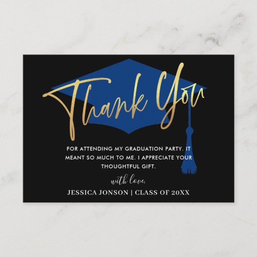 Modern Simple Golden Navy Afstuderen PHOTO Bedankkaart (Voorkant)
