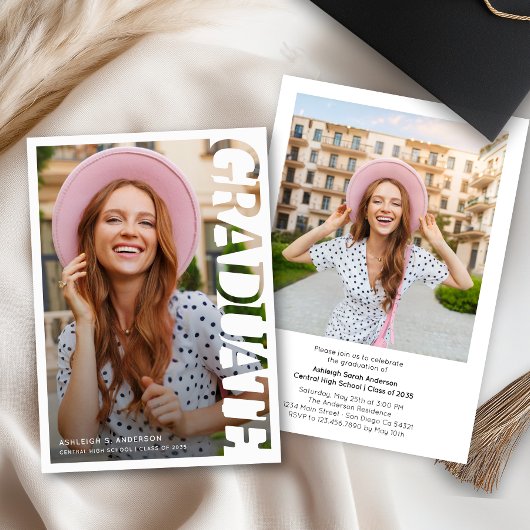 Modern Simple Graduate 2 Photo Graduation Party  Kaart