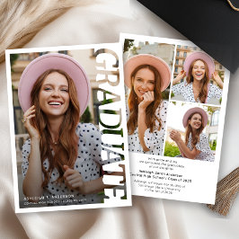 Modern Simple Graduate 3 Photo Collage Graduation Aankondiging