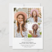 Modern Simple Graduate 3 Photo Collage Graduation Aankondiging (Achterkant)
