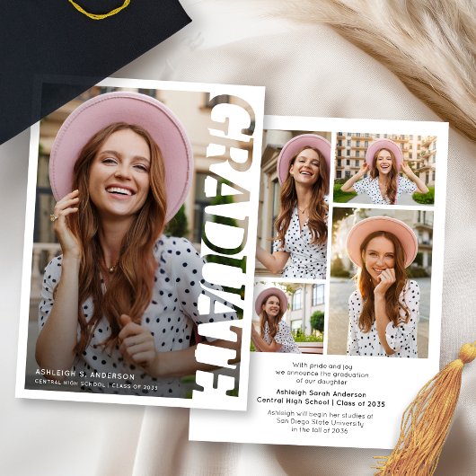 Modern Simple Graduate 4 Photo Collage Graduation  Aankondiging