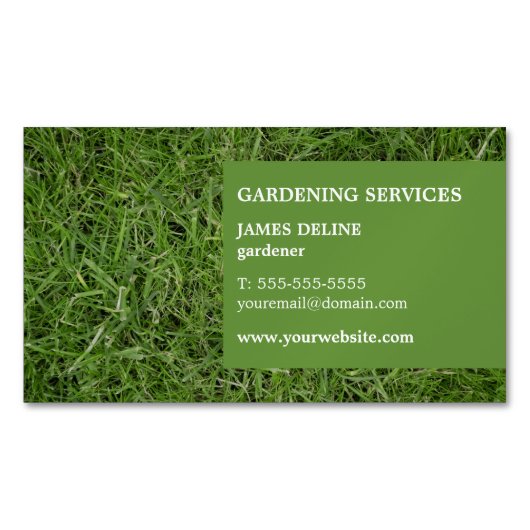 Modern Simple Green Grass Gardener Visitekaartje Magneet (Voorkant)