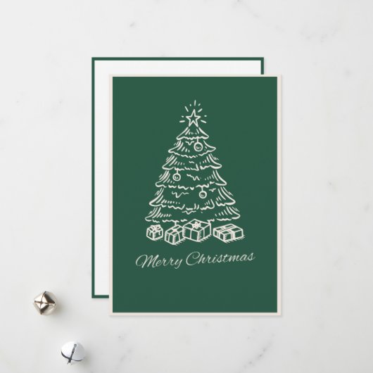 Modern Simple Green Hand Drawn Christmas Tree Feestdagenkaart (Voorkant / Achterkant in situ)