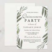 Modern Simple Green Leaf Quinceanera Party nodigt  Kaart (Voorkant / Achterkant)