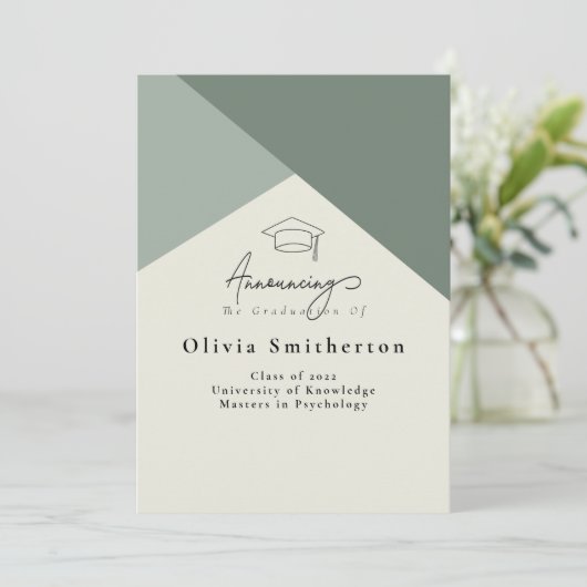Modern Simple Green Photo Afstuderen Save The Date (Staand voorkant)