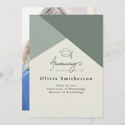 Modern Simple Green Photo Afstuderen Save The Date (Voorkant / Achterkant)