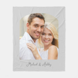 Modern Simple Grey Photo Monogramed Fleece Deken