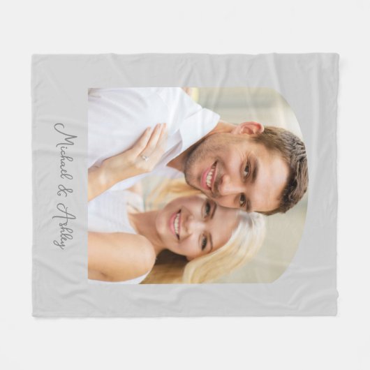 Modern Simple Grey Photo Monogramed Fleece Deken (Voorkant (Horizontaal))