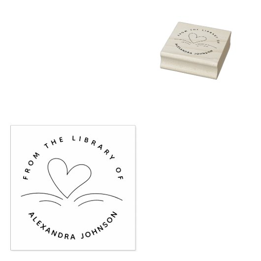 Modern Simple Hand-drawn Book & Heart Library Rubberstempel (Gestempeld)