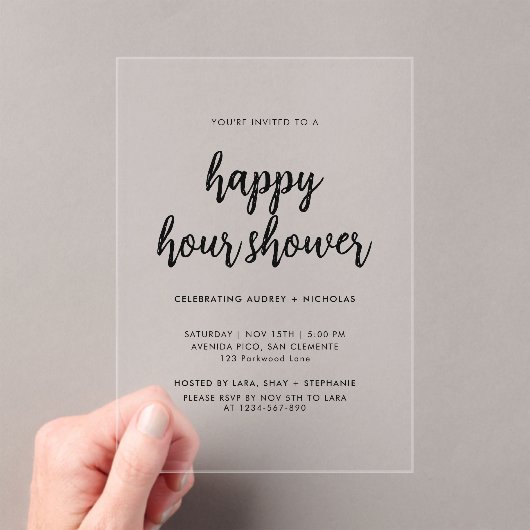 Modern Simple Happy Hour Couple Bridal Shower Acryl Uitnodigingen (Insitu (Draagbaar))
