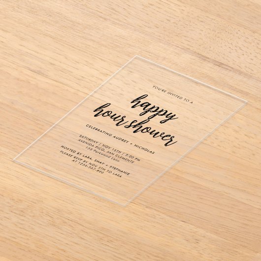 Modern Simple Happy Hour Couple Bridal Shower Acryl Uitnodigingen (Laagn)