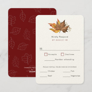 Modern Simple Herfst Autumn Leaves, Garden bruilof RSVP Kaartje
