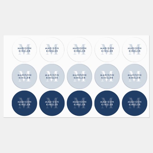 Modern Simple Initiaal Boho Blue Waterproof Name Labels (Vel)
