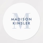 Modern Simple Initiaal Boho Blue Waterproof Name Labels (Design 1)