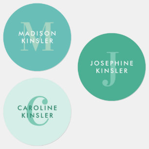 Modern Simple Initiaal Turquoise Waterproof Name Labels