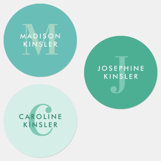 Modern Simple Initiaal Turquoise Waterproof Name Labels (Groep)