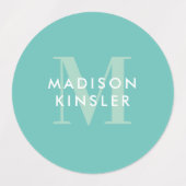 Modern Simple Initiaal Turquoise Waterproof Name Labels (Design 1)