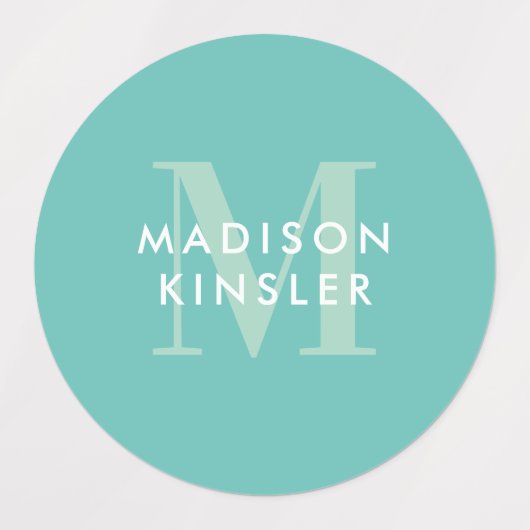 Modern Simple Initiaal Turquoise Waterproof Name Labels (Design 1)