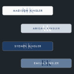 Modern Simple Initial Blue Waterproof Name Labels<br><div class="desc">Boho blue waterproof name labels in various shades of blues. Use these name labels for any of your belongings.</div>