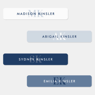 Modern Simple Initial Blue Waterproof Name Labels