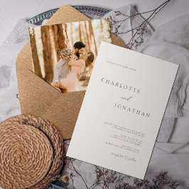 Modern Simple Ivory Taupe Photo Wedding Kaart