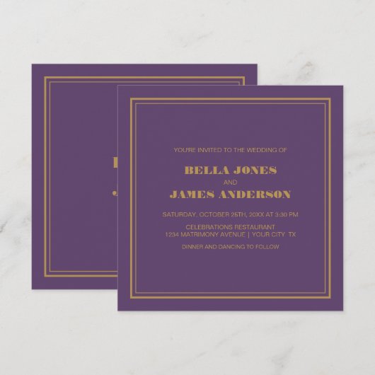 Modern Simple Lavender Gold Wedding Kaart (Voorkant / Achterkant)