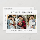 Modern Simple Love and Bedankt Wedding 3 Foto Briefkaart (Voorkant / Achterkant)