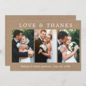 Modern Simple Love Bedankt 3 Foto Wedding Kraft (Voorkant / Achterkant)