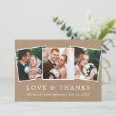 Modern Simple Love Bedankt 3 Foto Wedding Kraft (Staand voorkant)