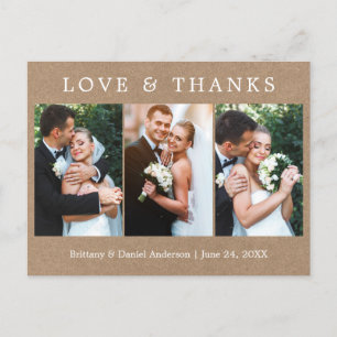 Modern Simple Love Bedankt 3 Foto Wedding Kraft Briefkaart