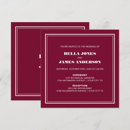 Modern Simple Magenta White Wedding Kaart (Voorkant / Achterkant)