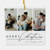 Modern Simple Merry Christmas Elegant Script Photo Keramisch Ornament (Voorkant)