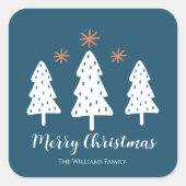 Modern Simple Merry kerstbomen Stars Bleu Vierkante Sticker (Voorkant)