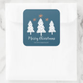 Modern Simple Merry kerstbomen Stars Bleu Vierkante Sticker (Tas)