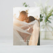 Modern Simple Minimalist Black White Photo Wedding Bedankkaart (Staand voorkant)