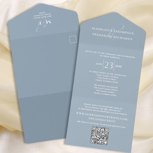 Modern Simple Minimalist Blue | QR-code RSVP All In One Uitnodiging