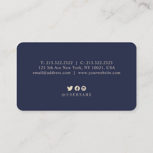 Modern Simple Minimalist Gold en Navy Blue Visitekaartje (Achterkant)