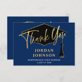 Modern Simple Minimalist Golden Navy Afstuderen Bedankkaart (Voorkant / Achterkant)