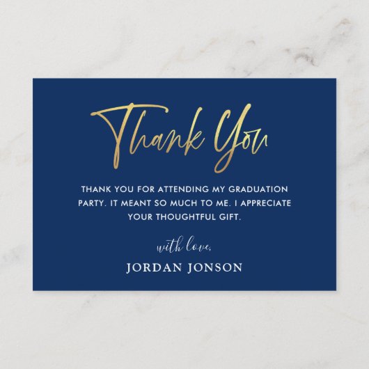 Modern Simple Minimalist Golden Navy Afstuderen Bedankkaart (Achterkant)