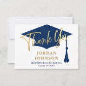 Modern Simple Minimalist Golden Navy Afstuderen Bedankkaart (Voorkant)