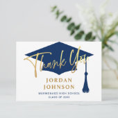 Modern Simple Minimalist Golden Navy Afstuderen Bedankkaart (Staand voorkant)