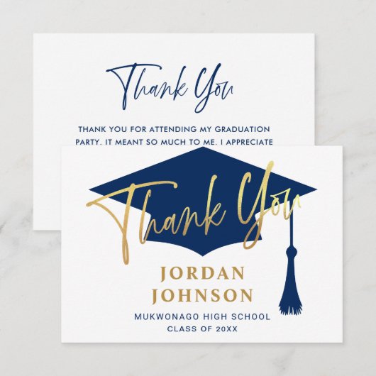 Modern Simple Minimalist Golden Navy Afstuderen Bedankkaart (Voorkant / Achterkant)