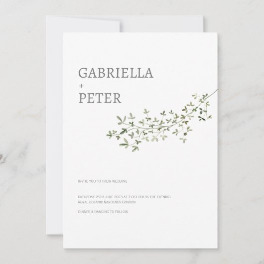 Modern Simple Minimalist Leaf Branch Wedding Invi Kaart (Voorkant)