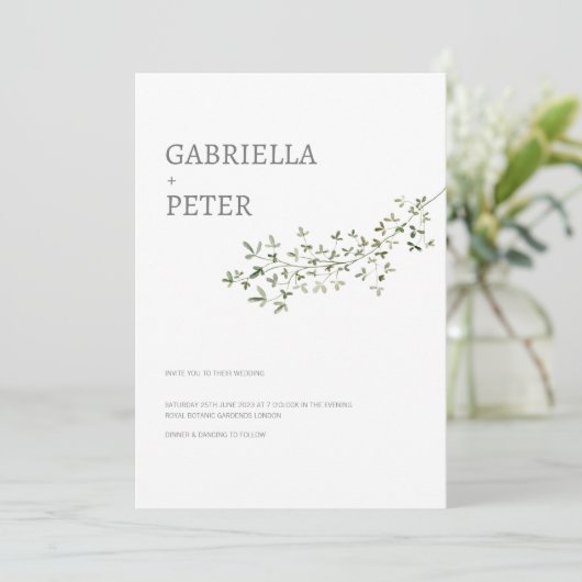 Modern Simple Minimalist Leaf Branch Wedding Invi Kaart (Staand voorkant)