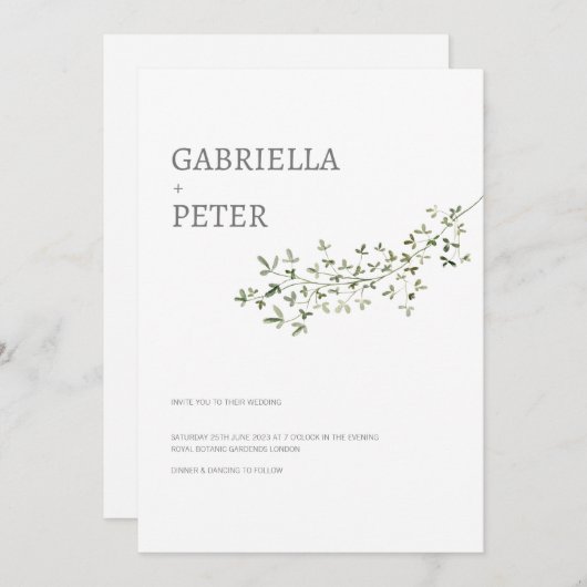 Modern Simple Minimalist Leaf Branch Wedding Invi Kaart (Voorkant / Achterkant)