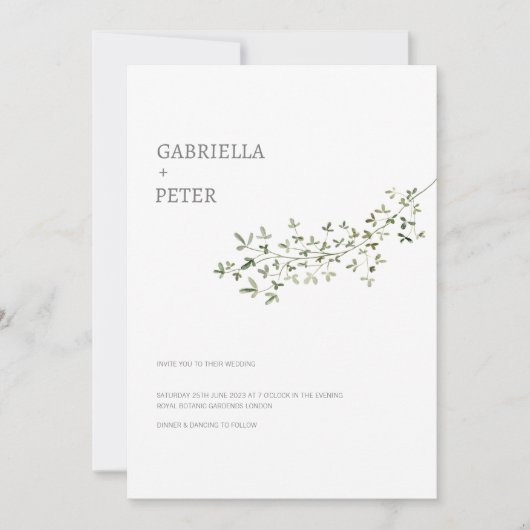 Modern Simple Minimalist Leaf Branch Wedding Kaart (Voorkant)