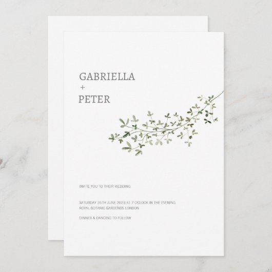 Modern Simple Minimalist Leaf Branch Wedding Kaart (Voorkant / Achterkant)